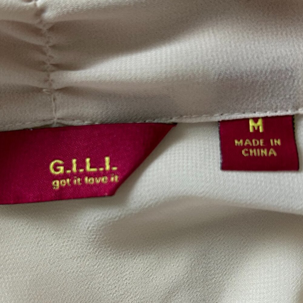 G.I.L.I. beige bowtie blouse with scalloped lace detail (M) - Picture 6 of 7